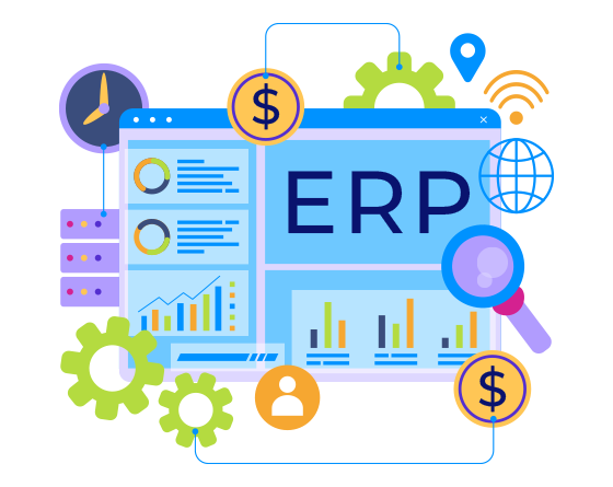 Dashboard of ERP and connectivity process for growth