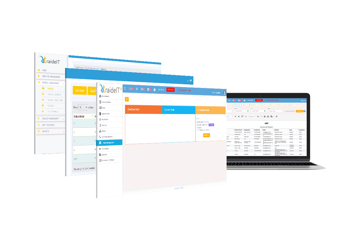 Screens of task management software