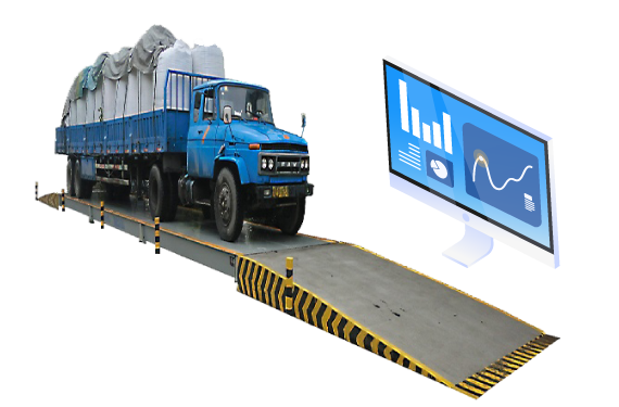 Truck on static weighing scale and software showing the weight 