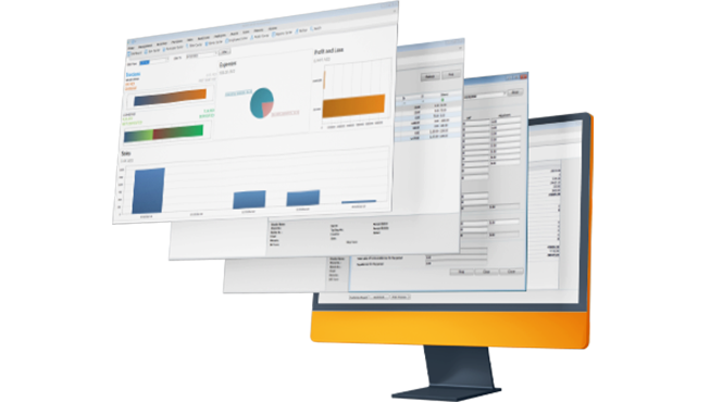 Business management software with multiple screens